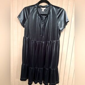 Lauren Conrad Jewel Green Babydoll Style Ruffled Neck Velvet Dress Size Small